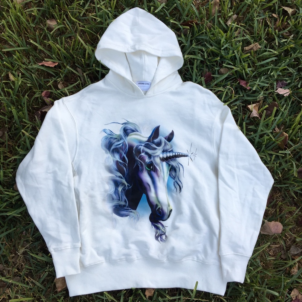 Ground Zero White Unicorn Pullover Hoodie